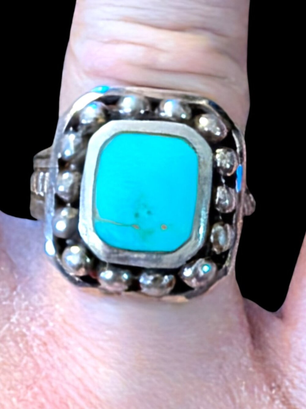 Vintage Southwest 925 Sterling Turquoise Size 7.5 Large Statement Ring